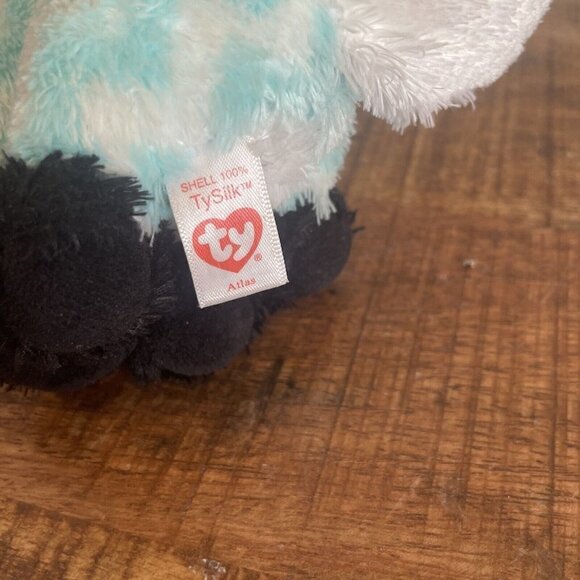 TY Beanie Boos ATLAS Fox Aqua White Plush TySilk Small 6"  Blue Sparkle Eyes - Picture 6 of 7